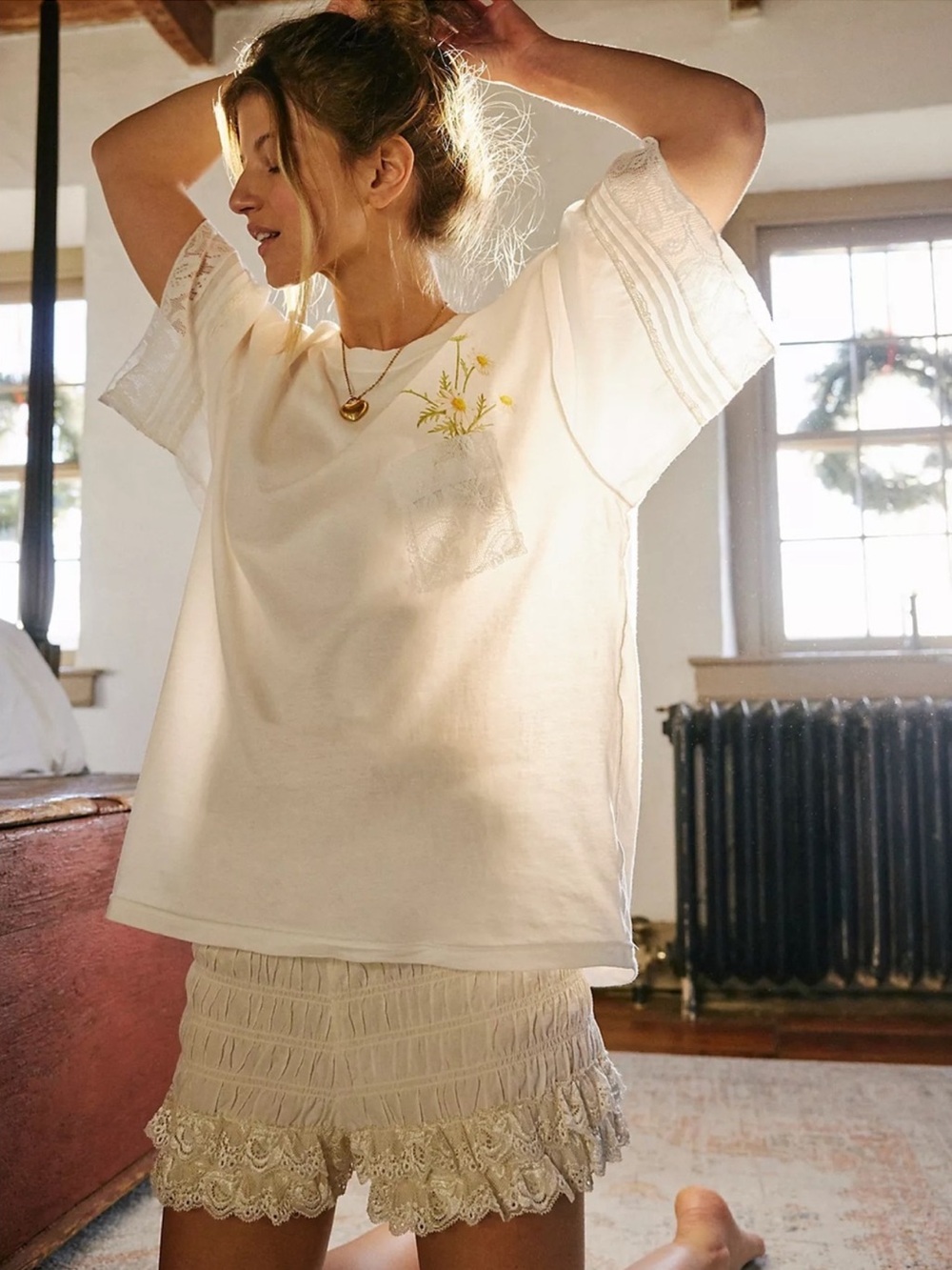 Free People Brand New (NWT) In Bloom Shorties - Ivory Combo